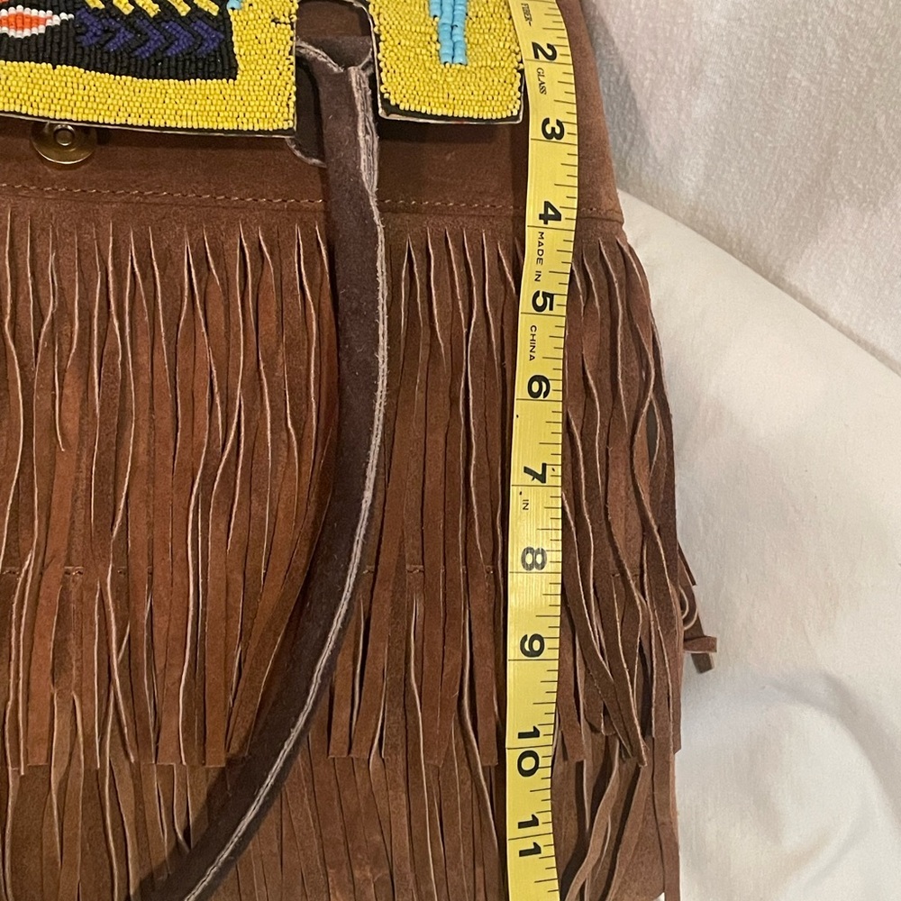 Jean Louis Scherrer Brown Suede Fringe Shoulder Bag with Colorful Beaded Accent - Picture 8 of 10